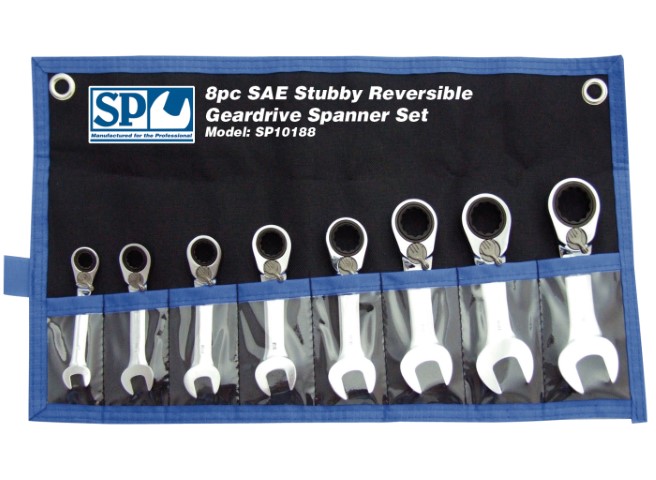 SP - SPANNER SET STUBBY REVERSIBLE GEARDRIVE SAE 8PC 